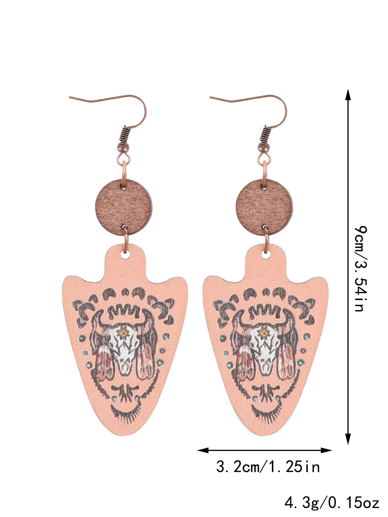 Wholesale Western Style Cactus Bull Head Wooden Earrings